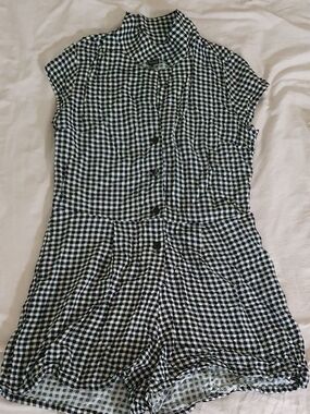 XS Black & White Gingham Short One-Piece Romper